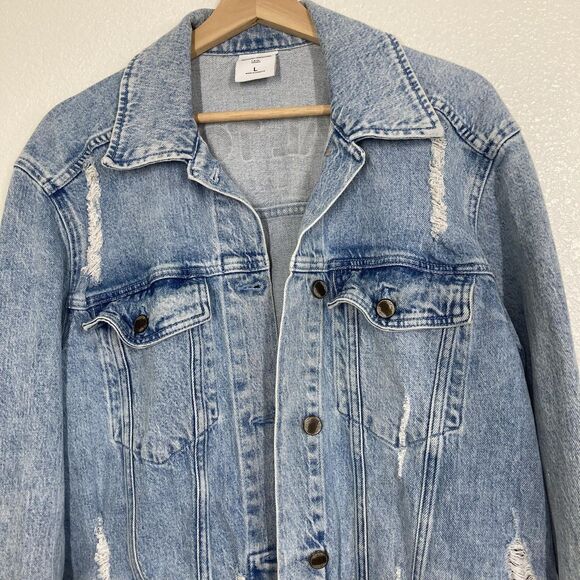 Social Tourist Jacket Large Distressed Denim Trucker Los Angeles California - Picture 6 of 16
